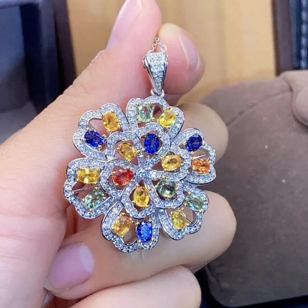 Multicolor Sapphire Statement Pendant Necklace, Natural Sapphire Pendant