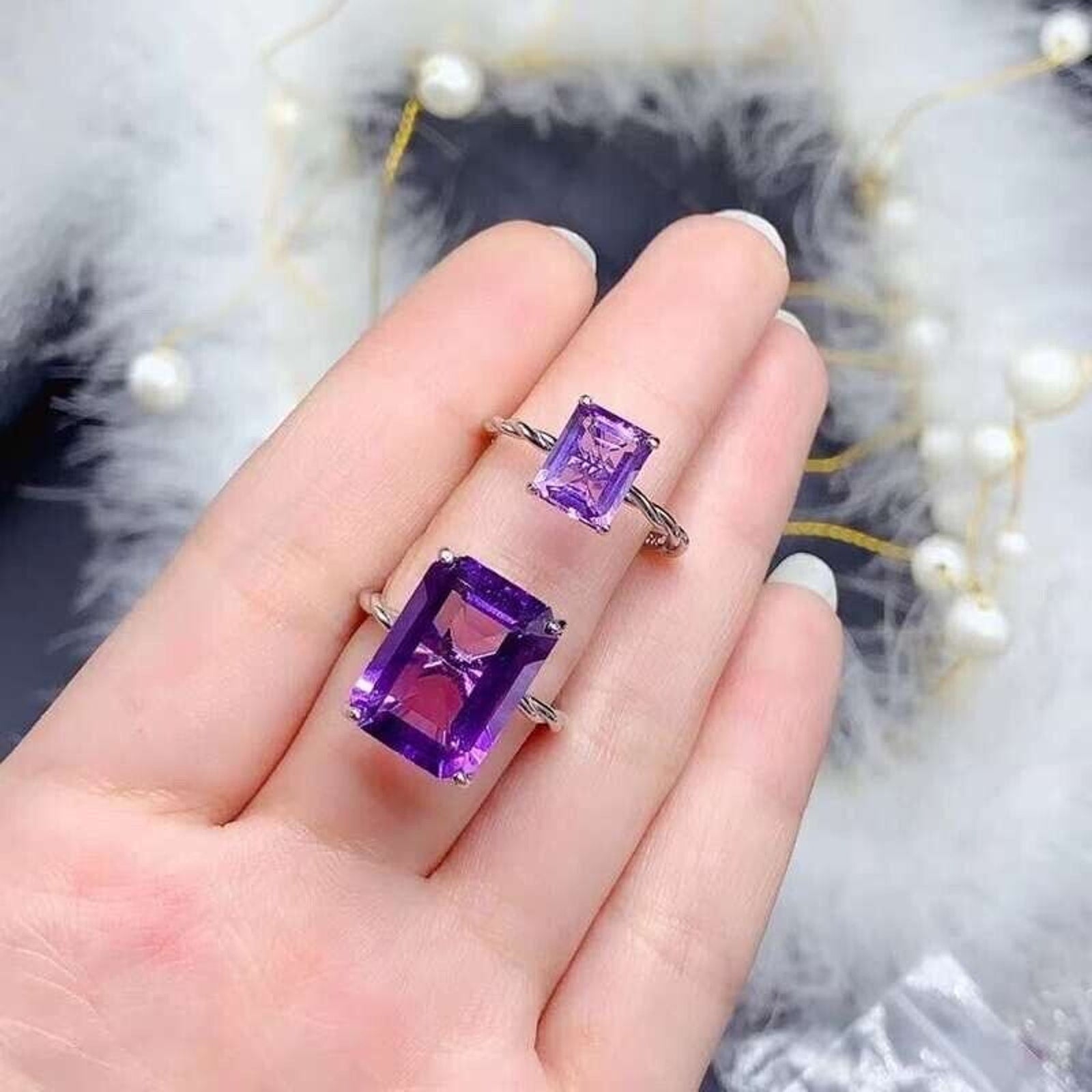 12x16mm Amethyst Statement Ring 925 Sterling Silver, Large Purple Amethyst Ring