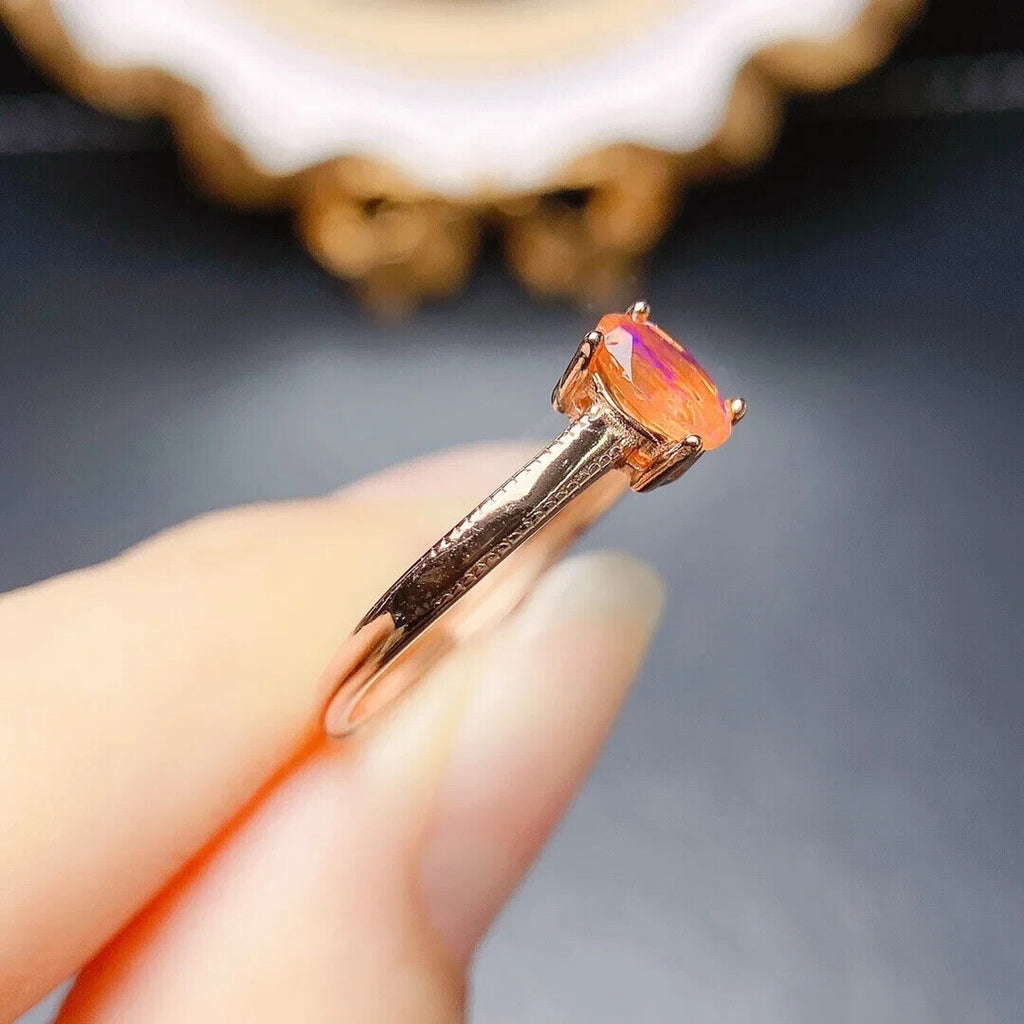 Dainty Orange Fire Opal Cocktail Ring, Natural Orange Fire Opal Gemstone Ring