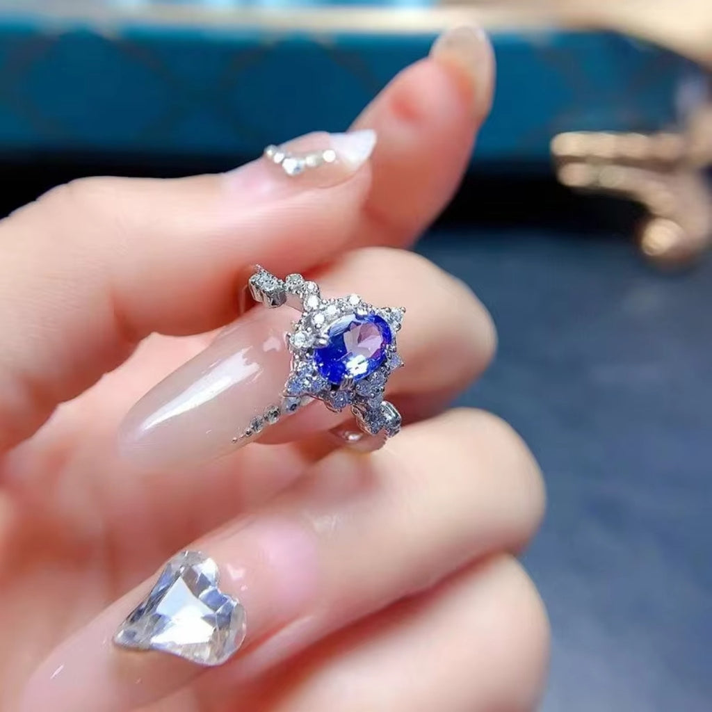 Tanzanite Ring, Natural Purple Tanzanite Ring Sterling Silver 5x7mm Tanzanite