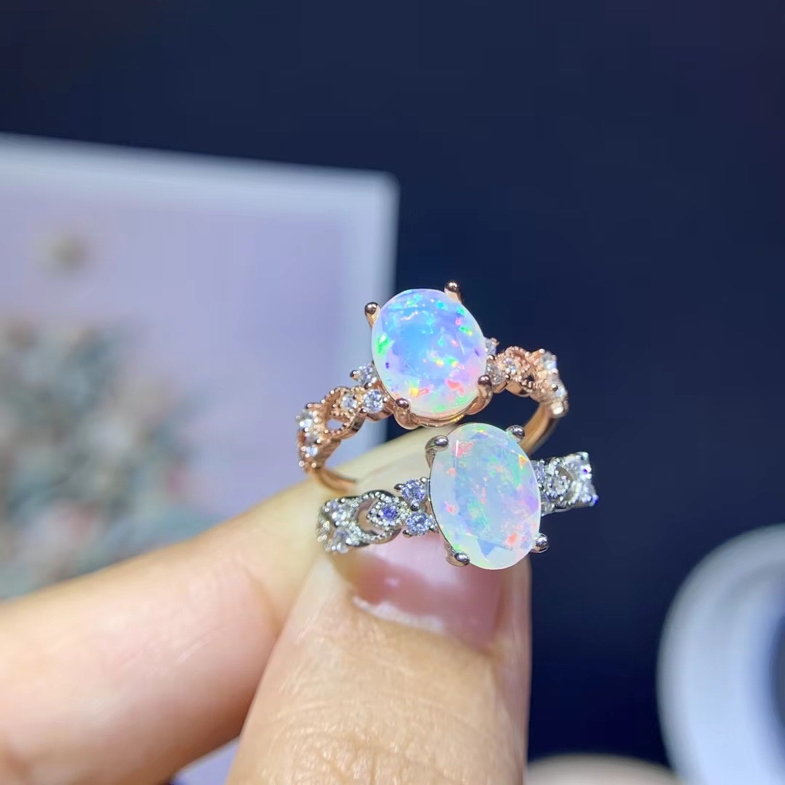 2Ct Natural Fire Opal Gemstone with 925 Sterling Silver Ring For Women 7x9mm