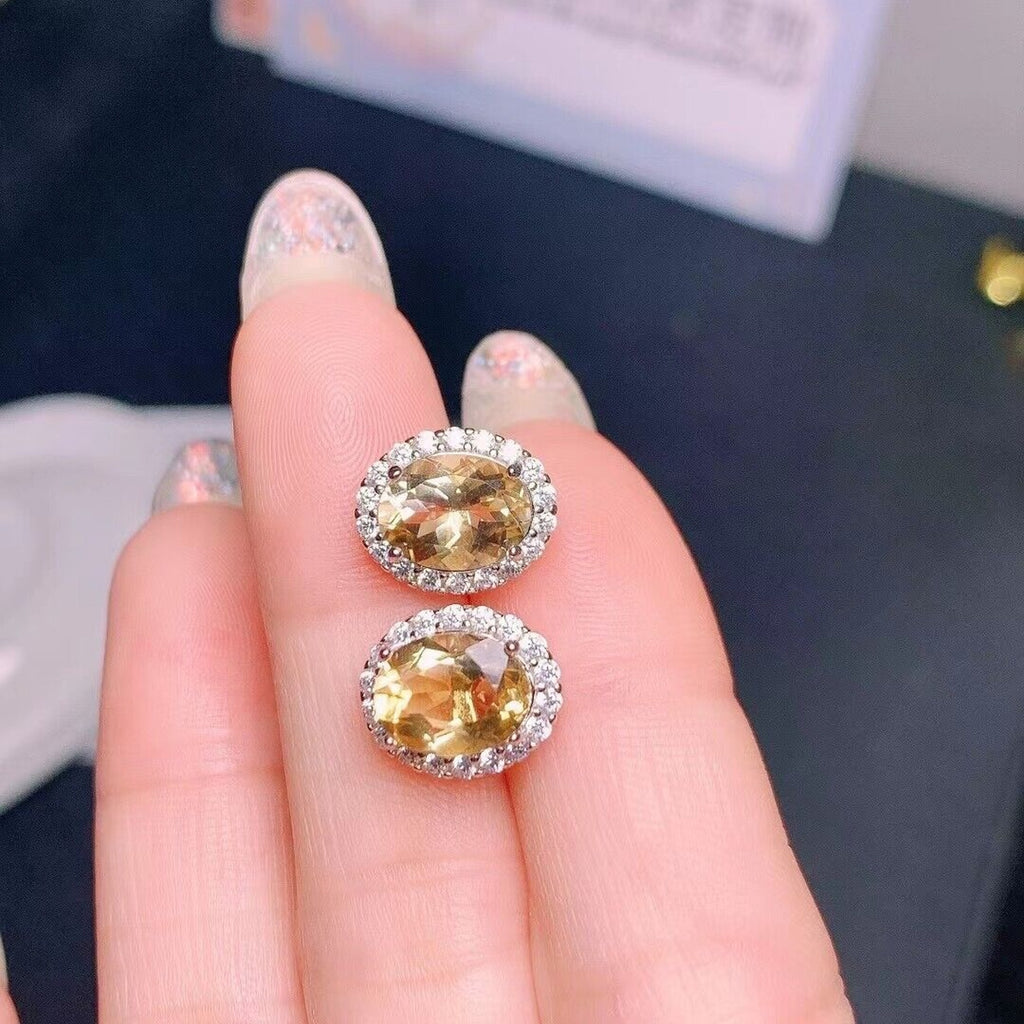 Natural Citrine Stud Earrings, 925 Sterling Silver Citrine Stud Earrings