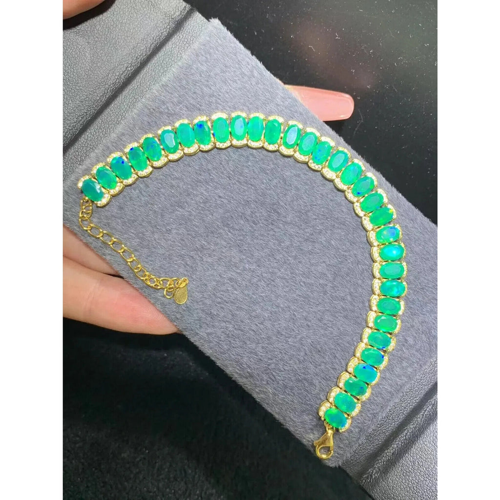 Natural Green Opal AAAAA Bracelet, Genuine Green Opal Tennis Bracelet