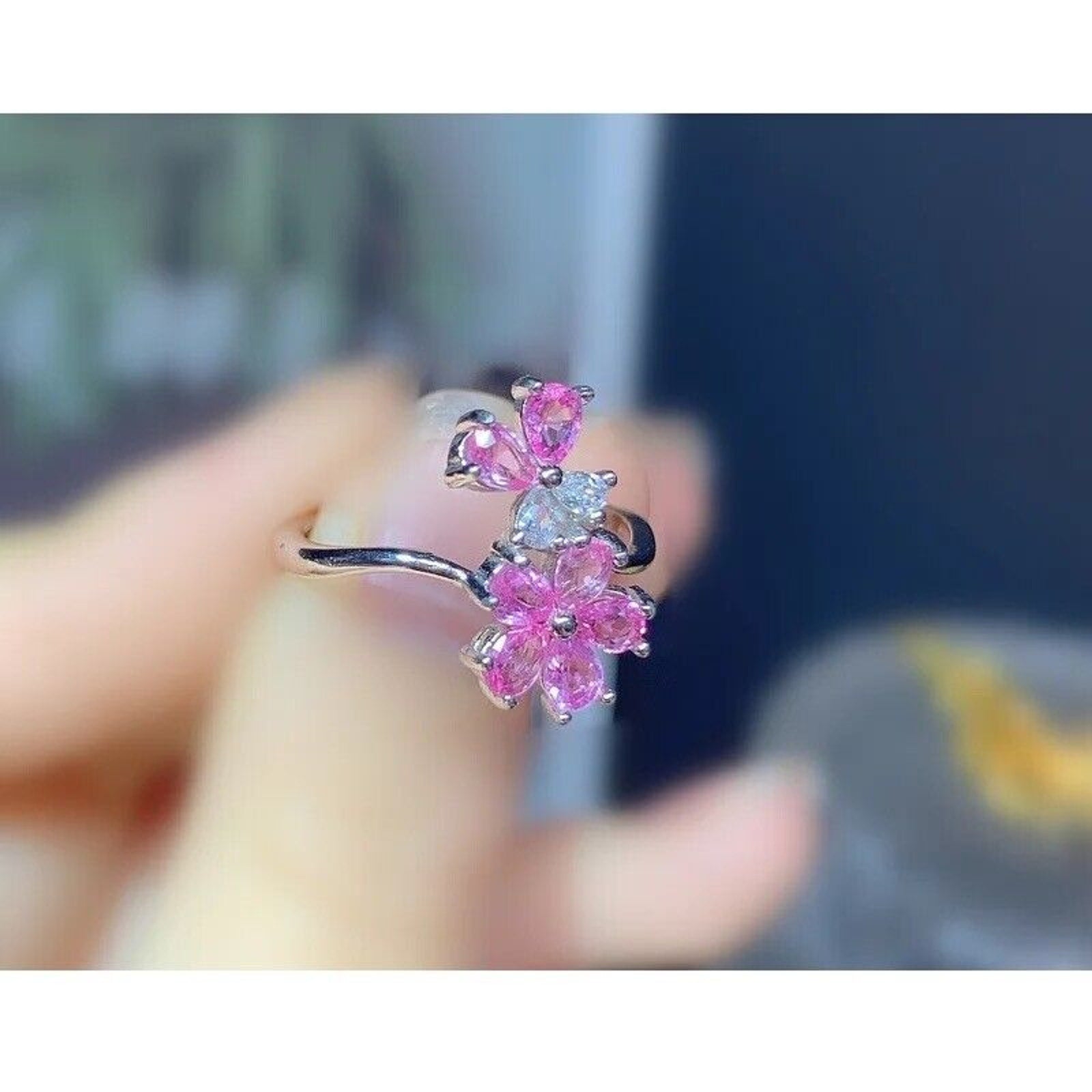Pink Sapphire Gemstone Flower Ring 925 Sterling Silver
