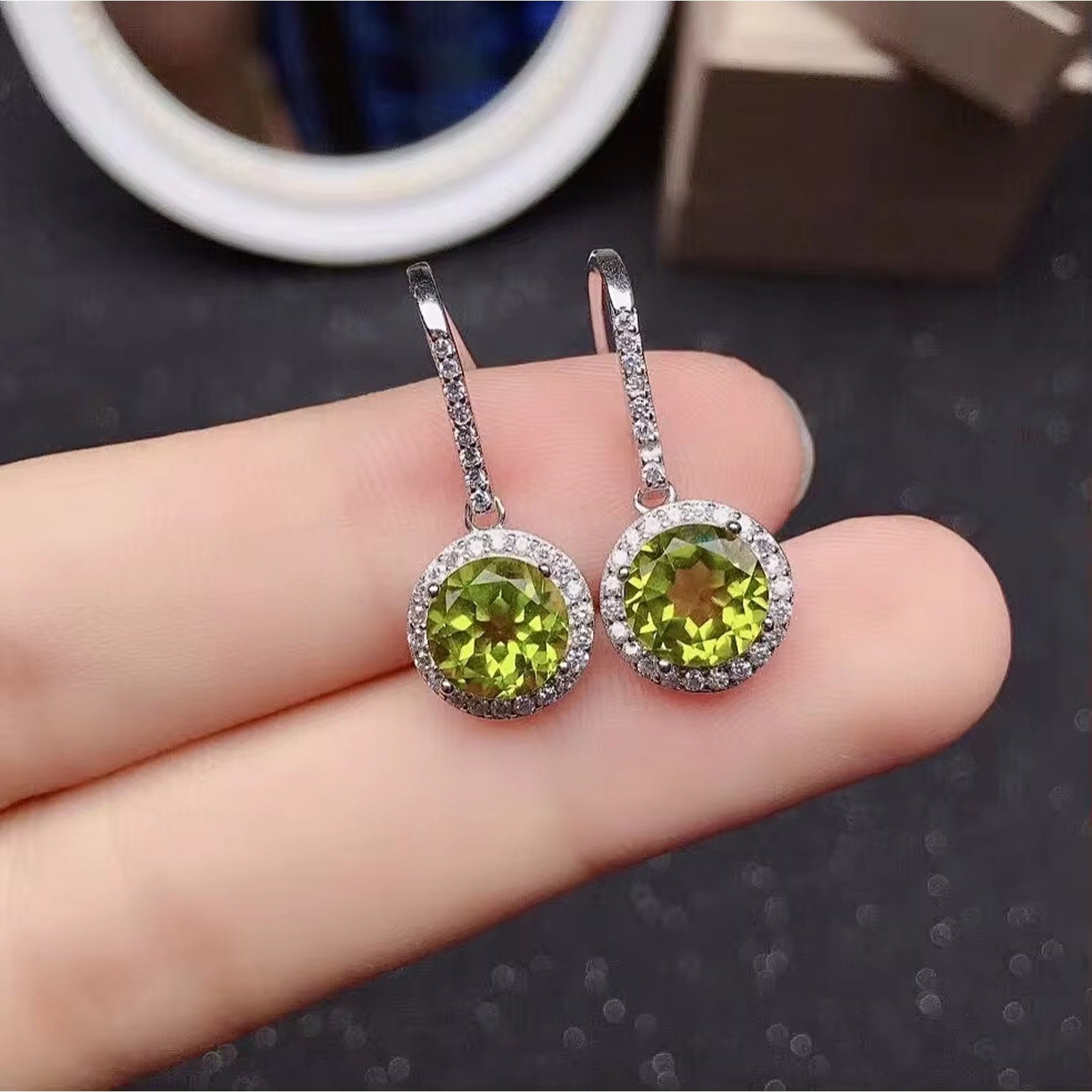 August Birthstone Peridot Earrings 8mm Dangle Earrings