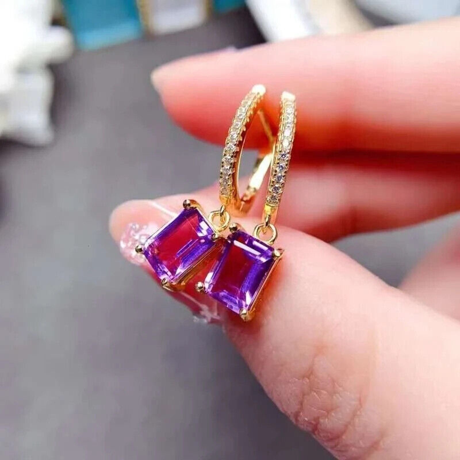 Natural Amethyst Gemstone Earrings 5x7mm 925 Sterling Silver, Amethyst Earrings