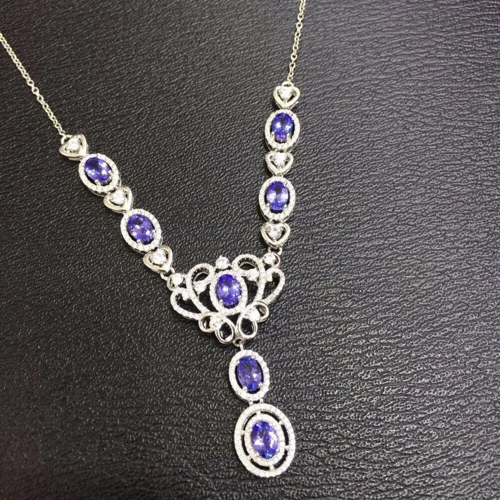 Purple Tanzanite Gemstone Necklace 4x6mm 925 Sterling Silver Tanzanite Necklace