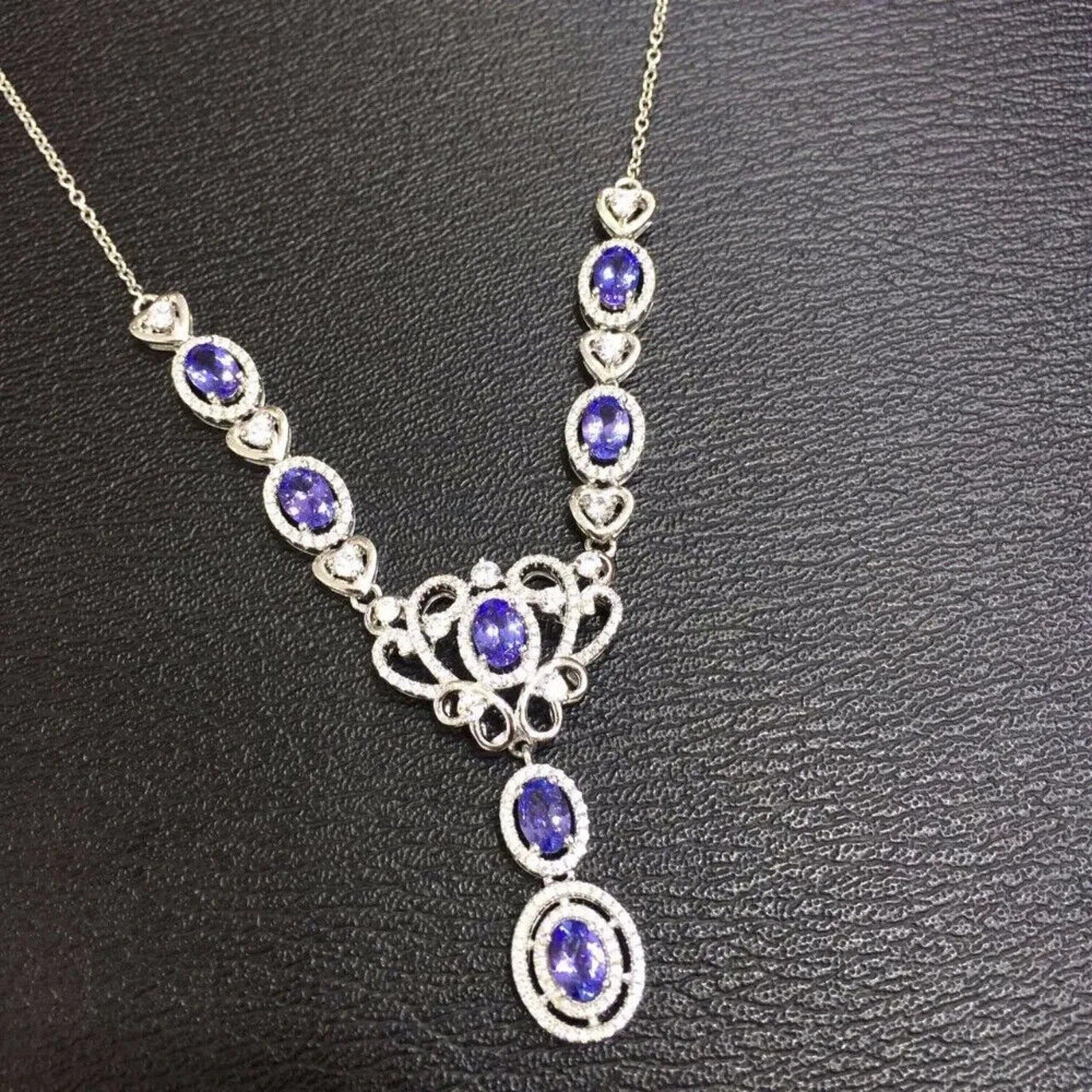 Purple Tanzanite Gemstone Necklace 4x6mm 925 Sterling Silver Tanzanite Necklace