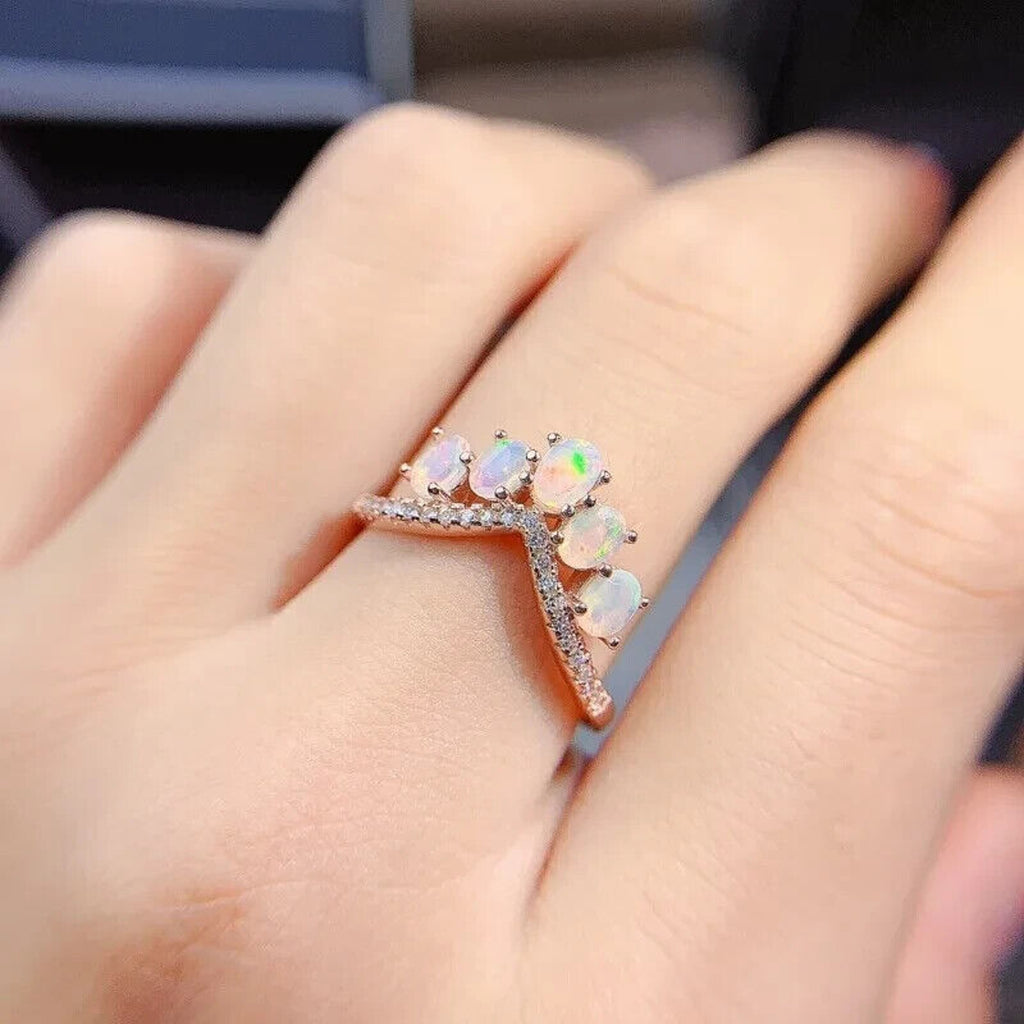 Natural Australian Fire Opal Wedding Band Ring, Opal Ring for Engagement