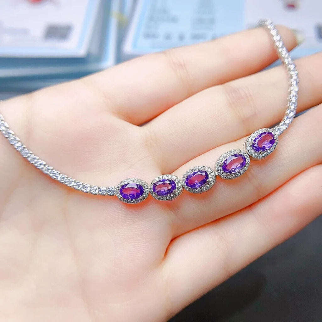 Natural Amethyst and Cubic Zirconia Tennis Bracelet, Amethyst Bracelet