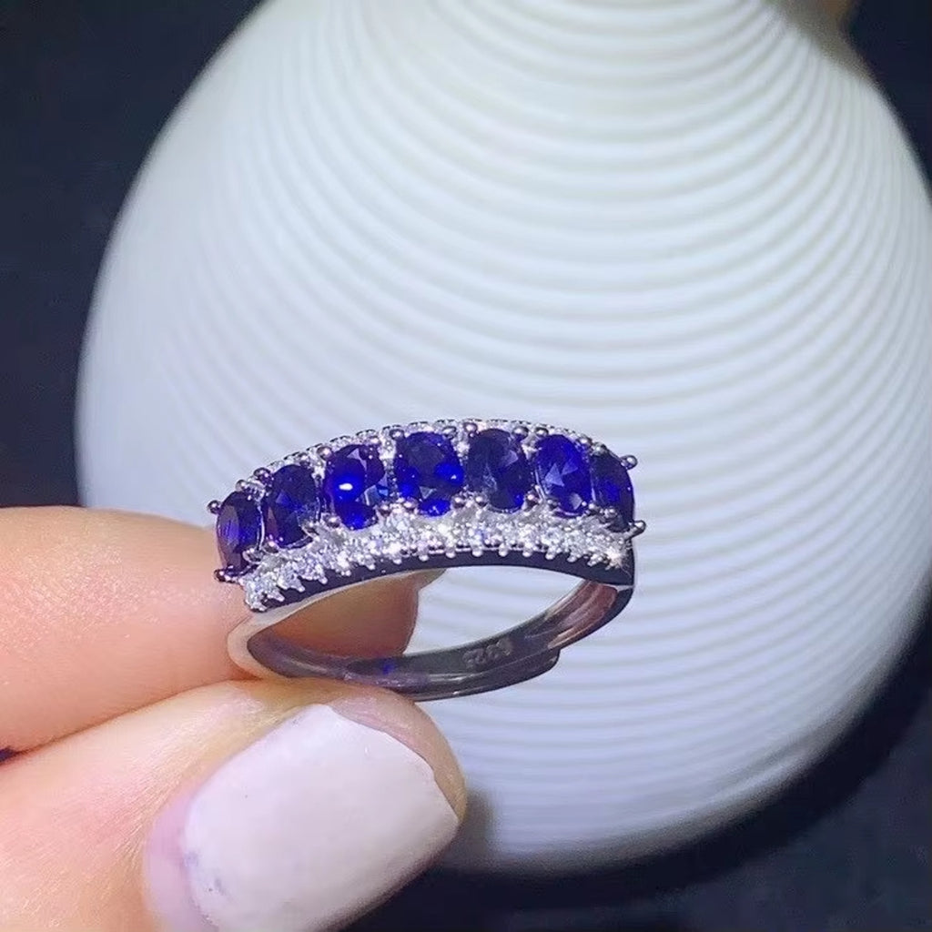 Blue Sapphire Band Ring 925 Sterling Silver, Natural Sapphire Ring