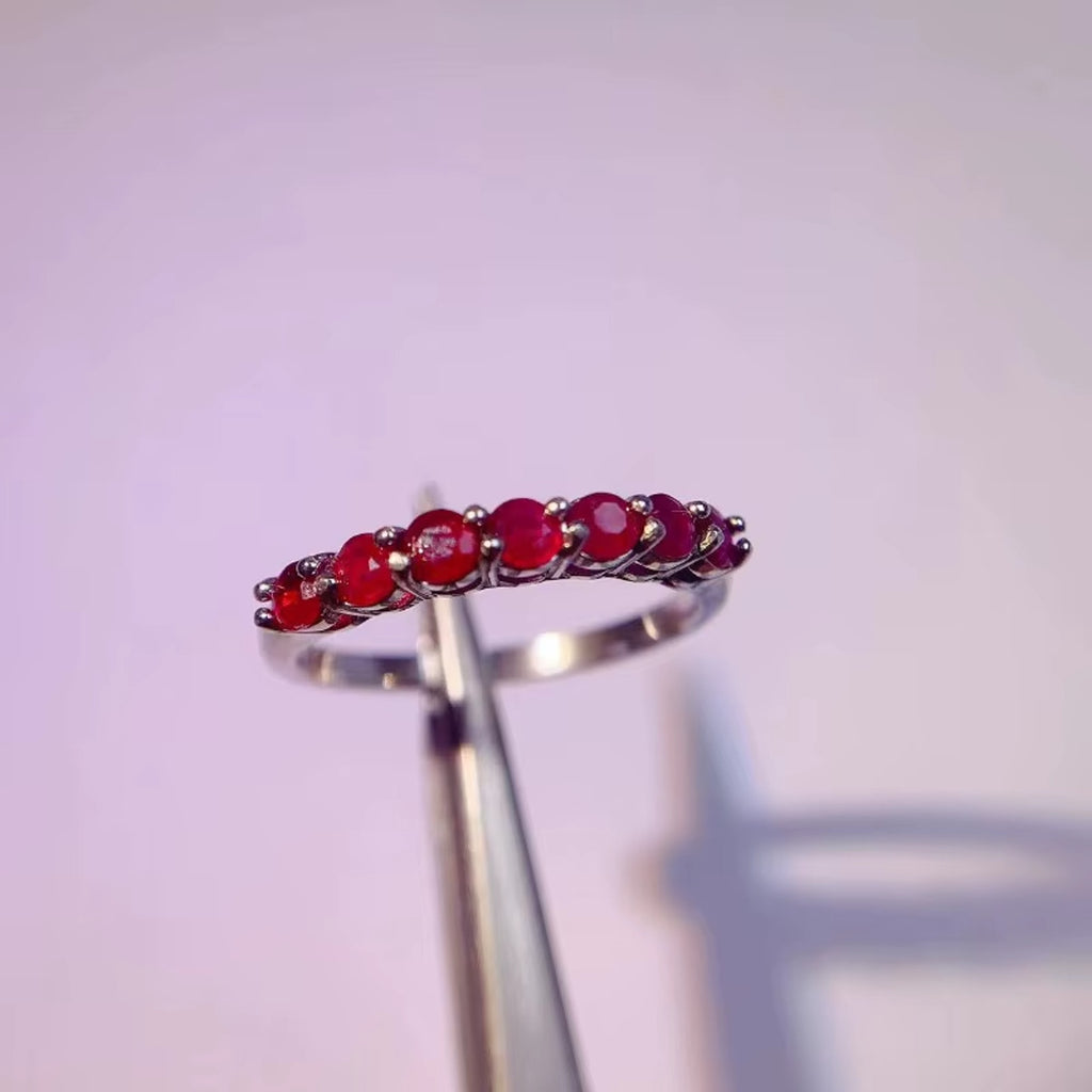 Natural Mozambique Ruby Band Ring 3mm Platinum Plated Sterling Silver