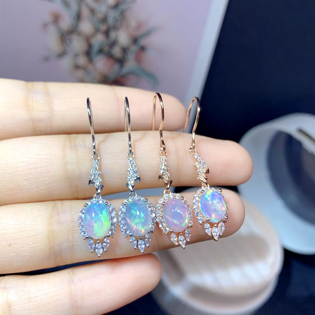 Natural Fire Opal Earrings, Women's Opal Earrings 925 Sterling Silver 6x8mm