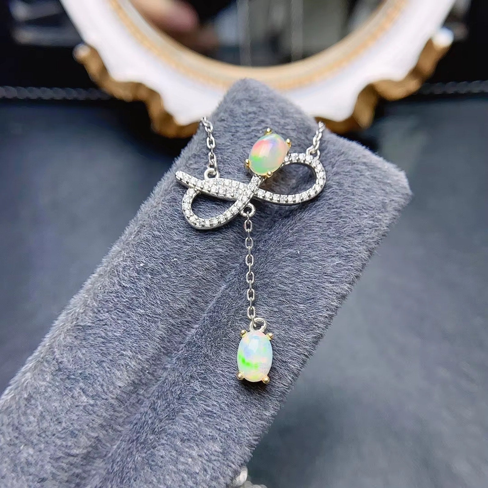 Fire Opal Charm Necklace, Natural Opal Pendant Necklace 925 Sterling Silver