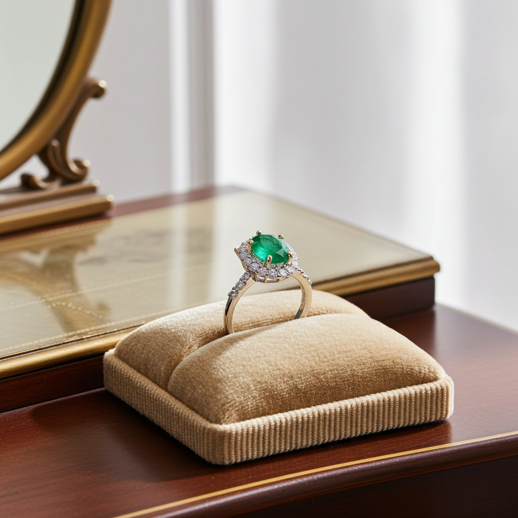 Grade AAA Natural Emerald Ring 4x6mm Platinum Plated, Colombian Emerald Ring