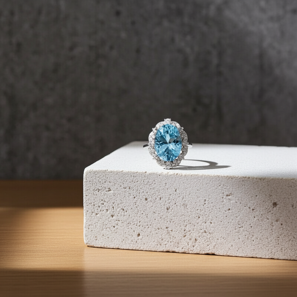 Oval Cut Sky Blue Topaz Gemstone Ring 10x14mm