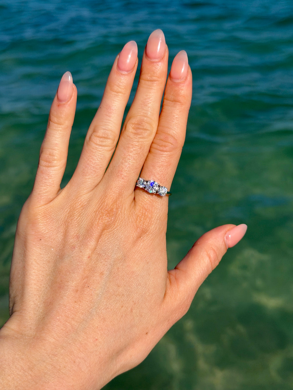 VVS1 White Moisssanite 3 Stone Ring Platinum Plated