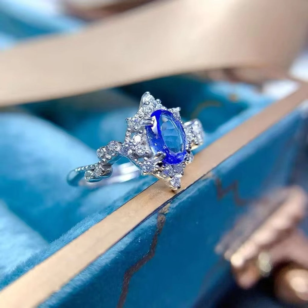 Tanzanite Ring, Natural Purple Tanzanite Ring Sterling Silver 5x7mm Tanzanite