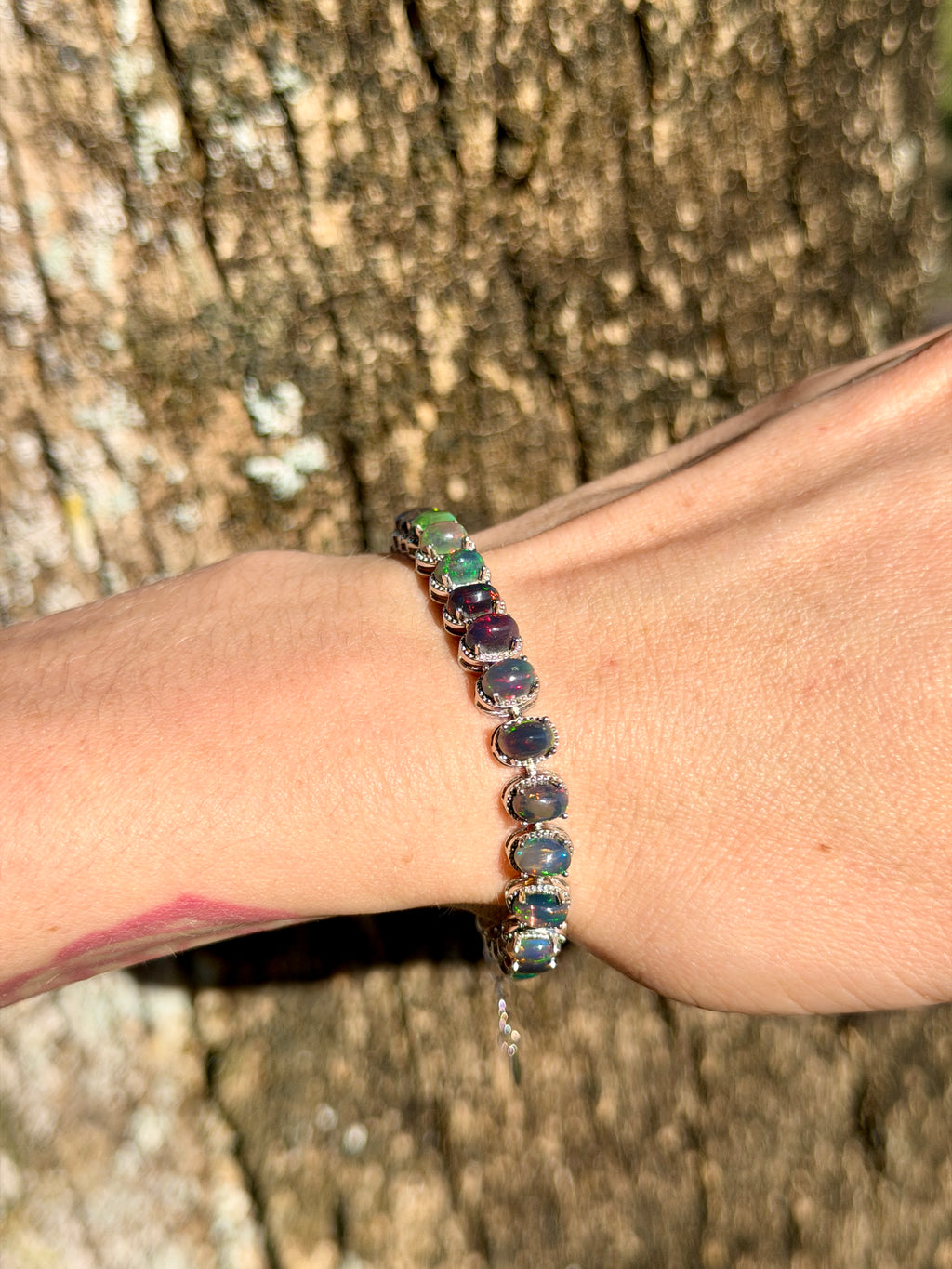 Natural Black Fire Opal Gemstone Tennis Bracelet 4x6mm