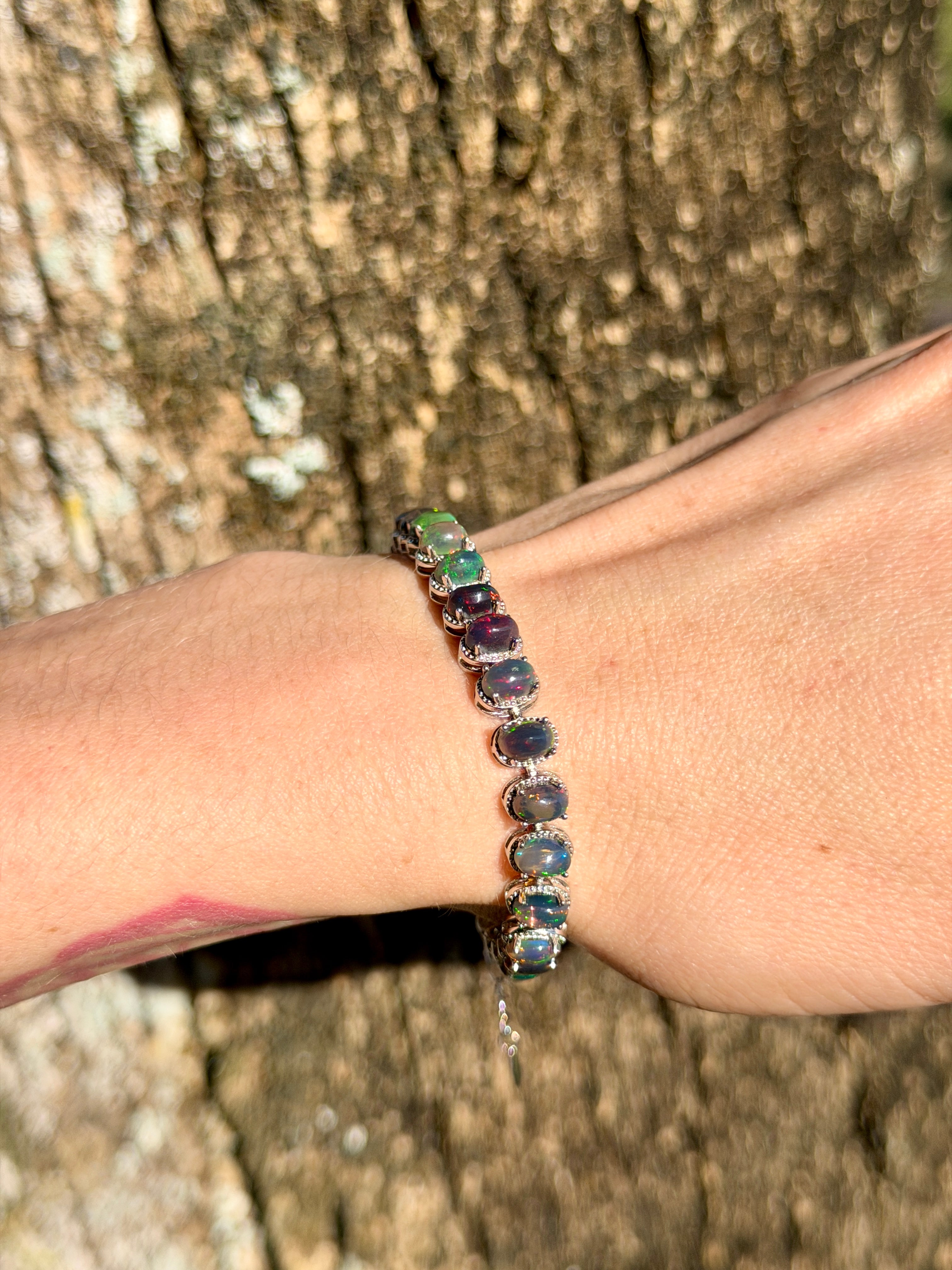 Natural Black Fire Opal Gemstone Tennis Bracelet 4x6mm