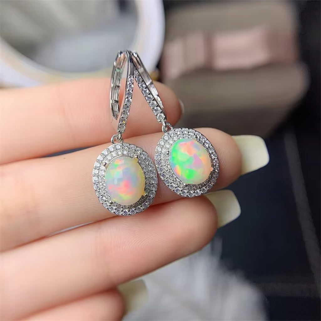 Natural Fire Opal Earrings, Women's Opal Earrings 925 Sterling Silver 8x10mm