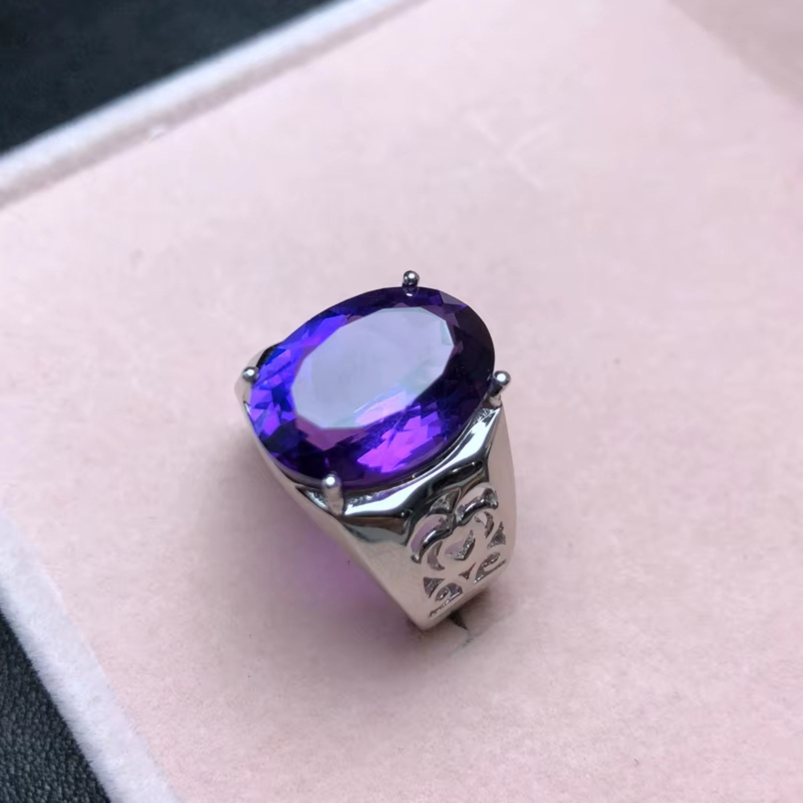 12CT Mens Amethyst Ring 925 Sterling Silver, Gemstone Rings For Men