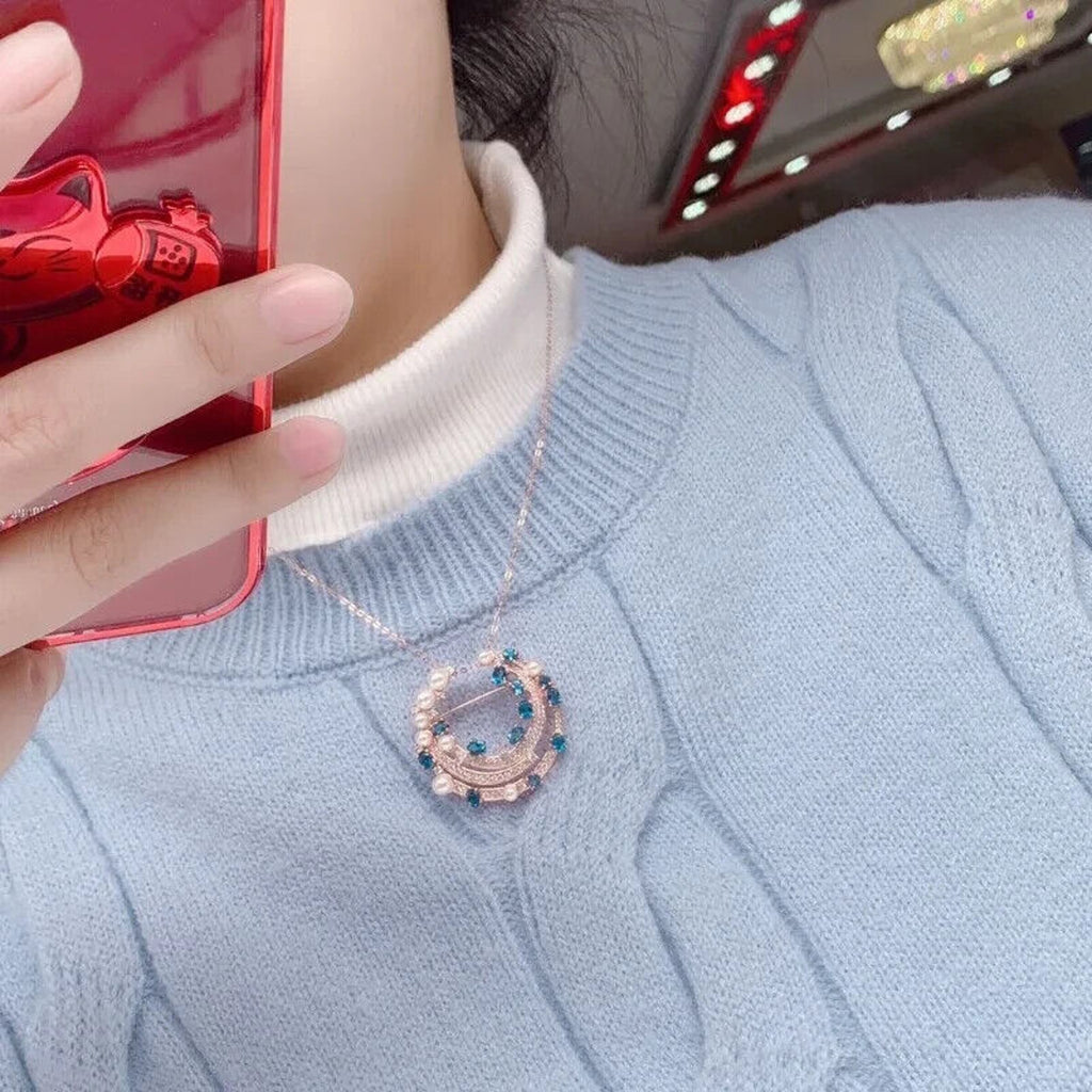 London Blue Topaz and Faux Pearl Brooch Pin, Blue Topaz Brooch Sterling Silver