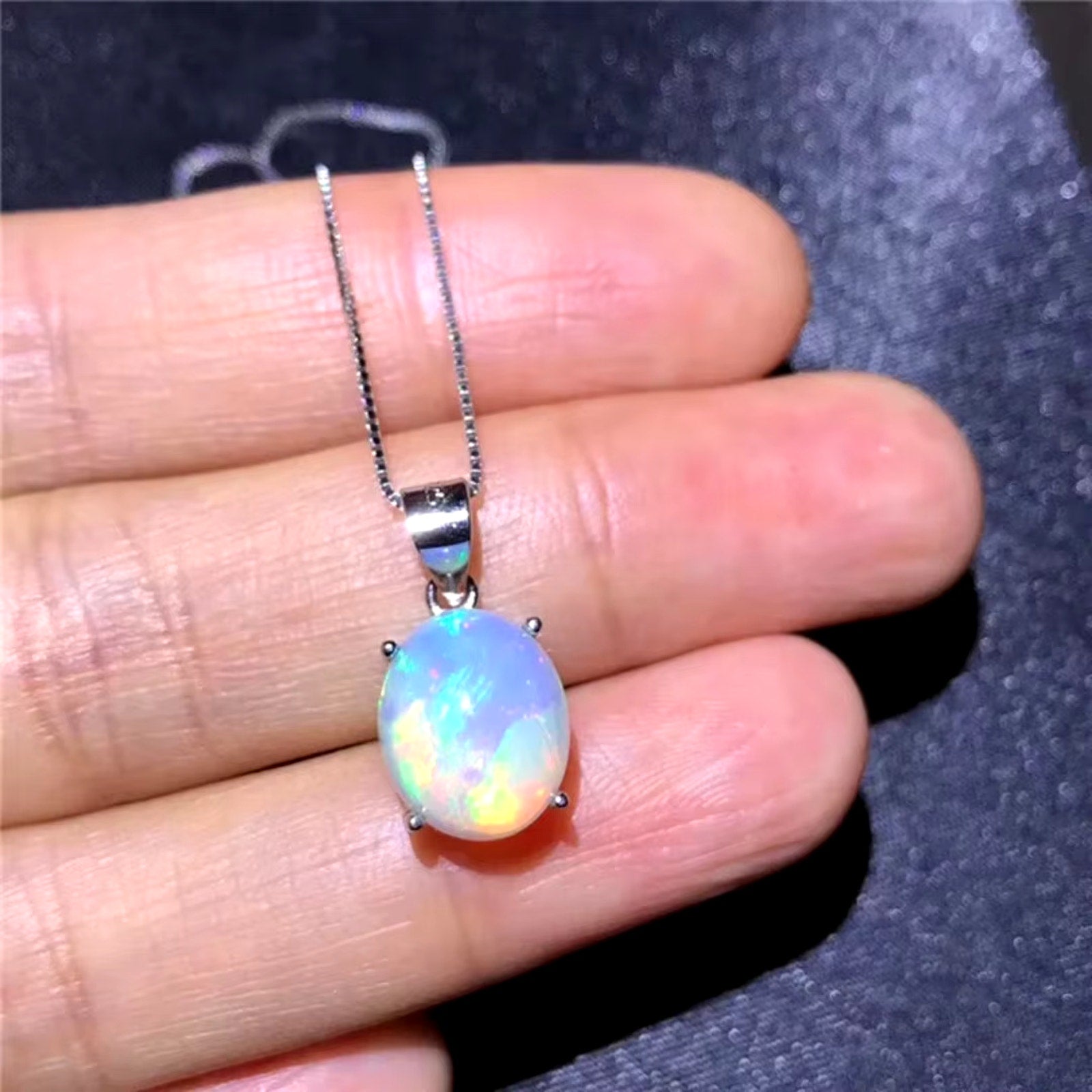 Natural Fire Opal Pendant Necklace, Women's Opal Pendant Necklace 9x11mm
