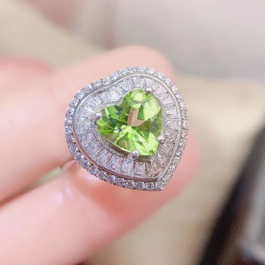 Natural Peridot Gemstone Ring 8mm, August Birthstone Peridot Statement Ring