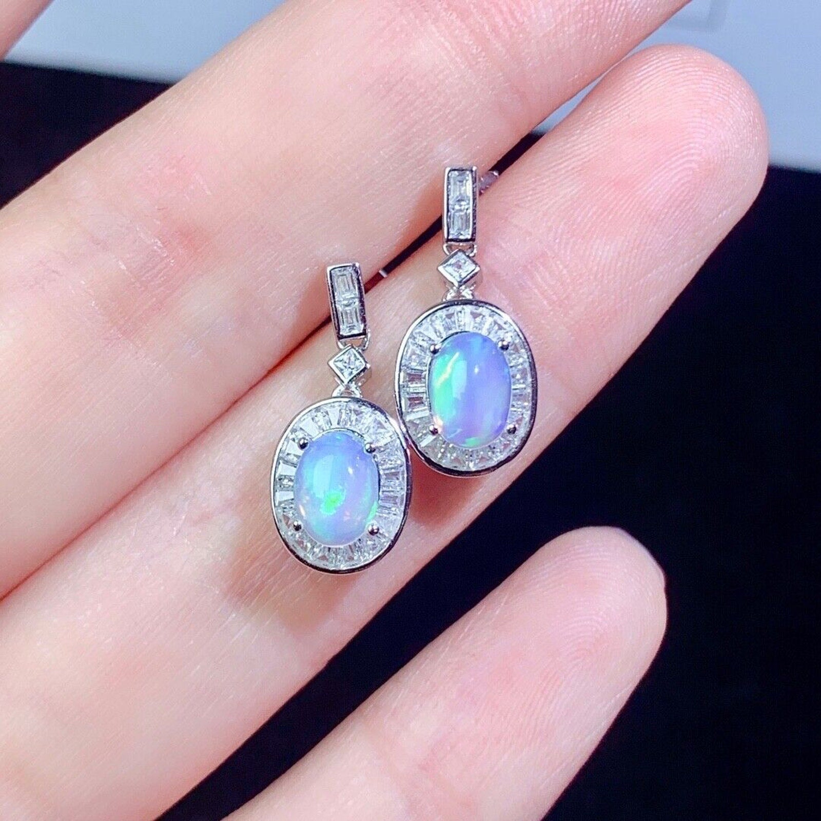 Natural Opal Earrings, Australian White Opal Earrings, Opal Earrings Sterling