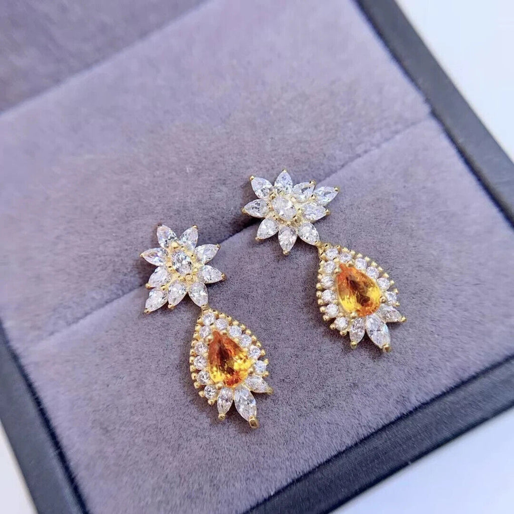 Natural Pear Cut Citrine Statement Earrings 4x6mm