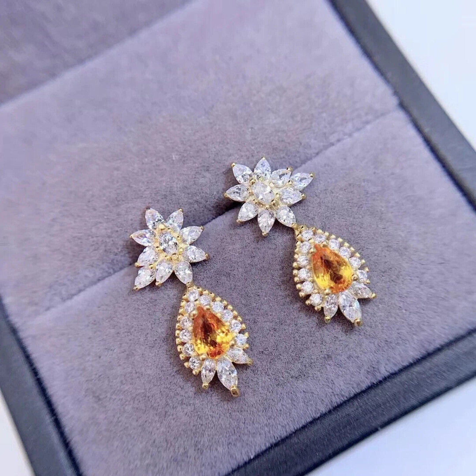 Natural Pear Cut Citrine Statement Earrings 4x6mm