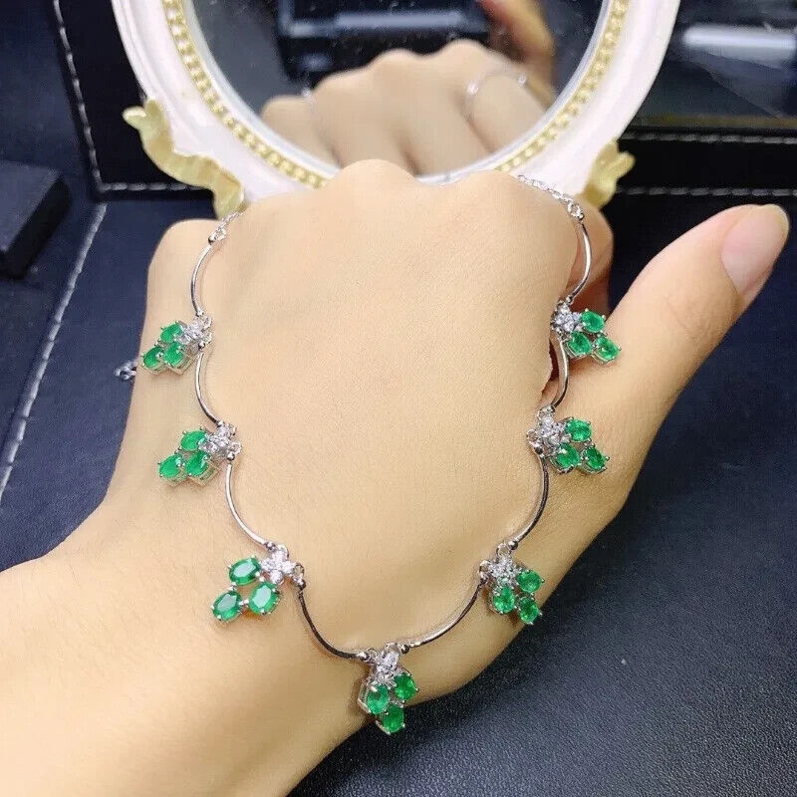 Natural Emerald Scallop Charm Necklace 3x4mm