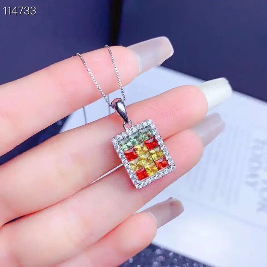 Multicolor Natural Sapphire Pendant Necklace, Sapphire Pendant Necklace 3mm