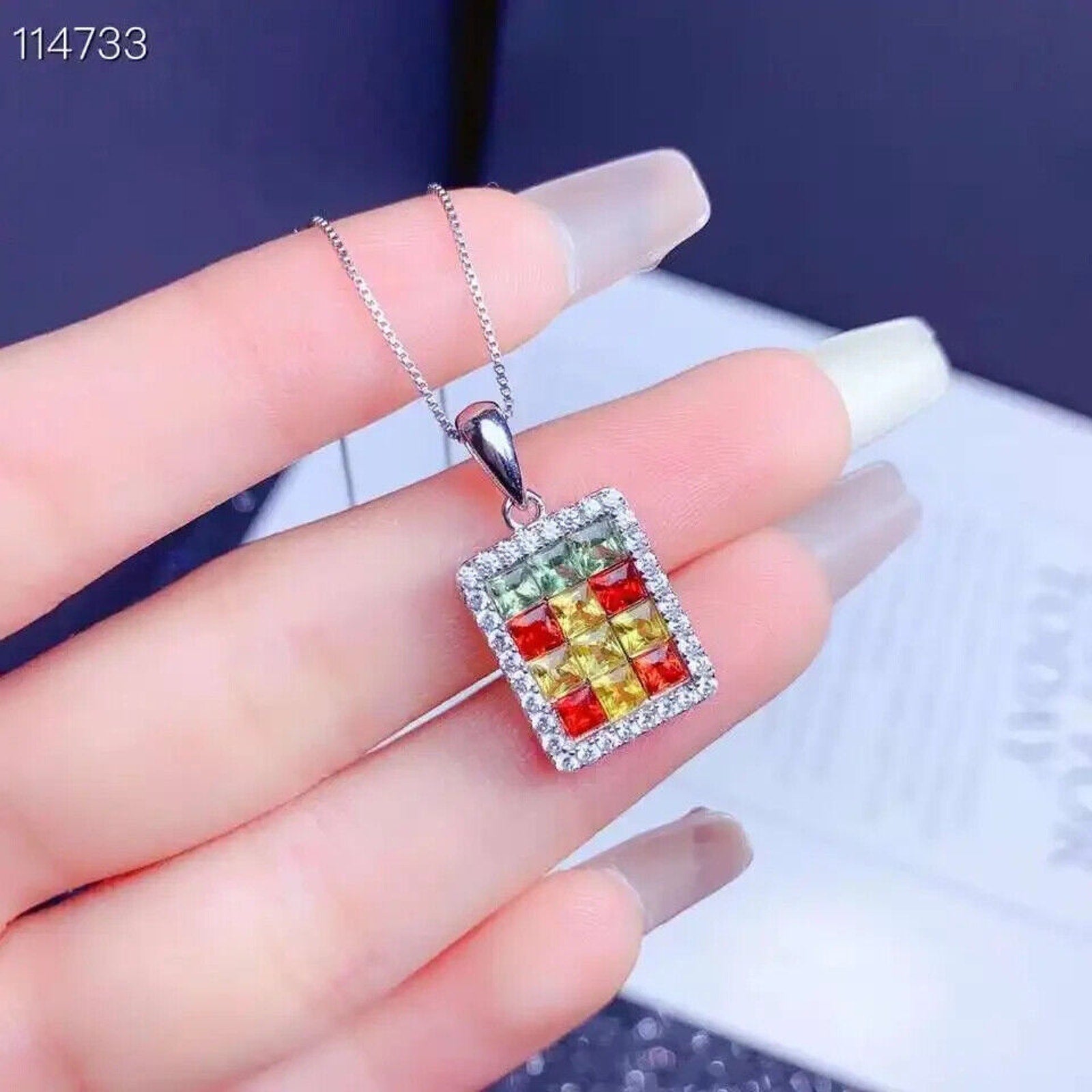 Multicolor Natural Sapphire Pendant Necklace, Sapphire Pendant Necklace 3mm