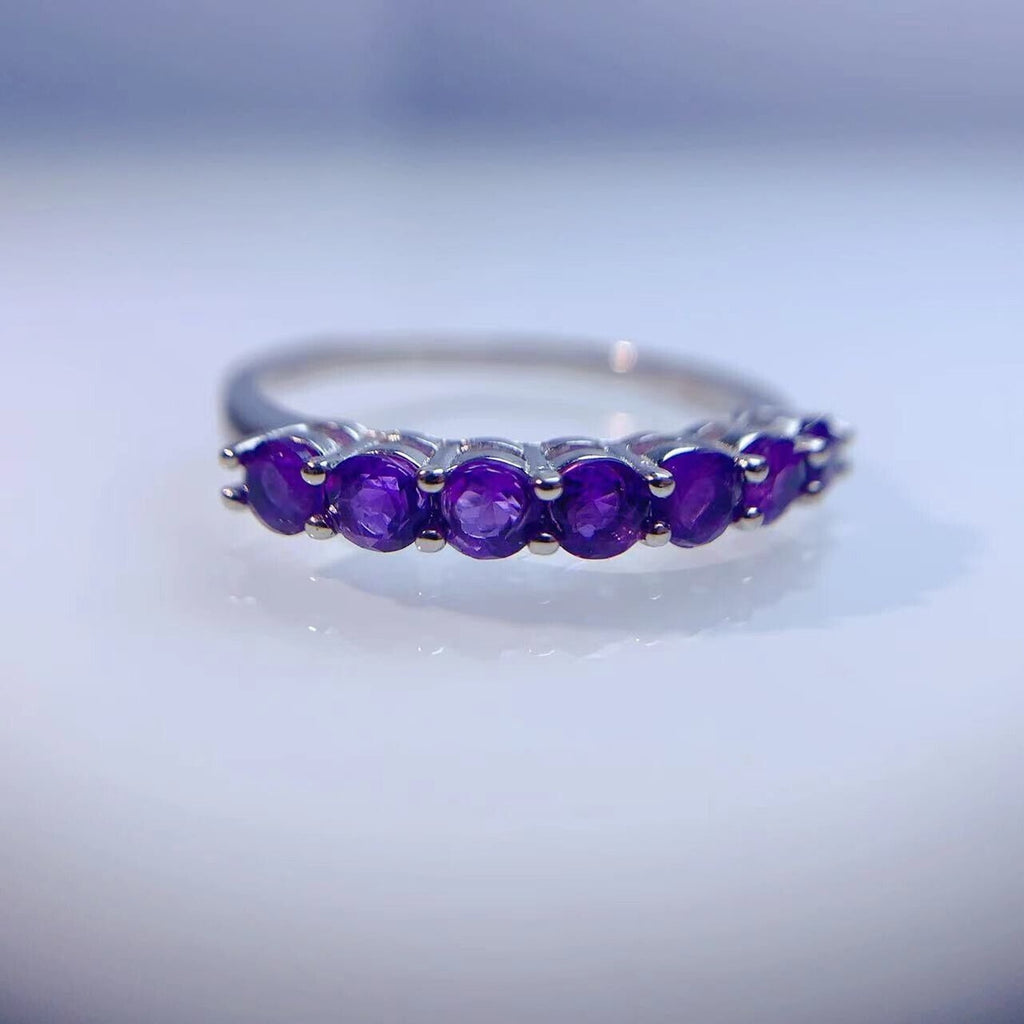 Natural Amethyst Band Ring, Women's Amethyst Stackable Ring Sterling Silver