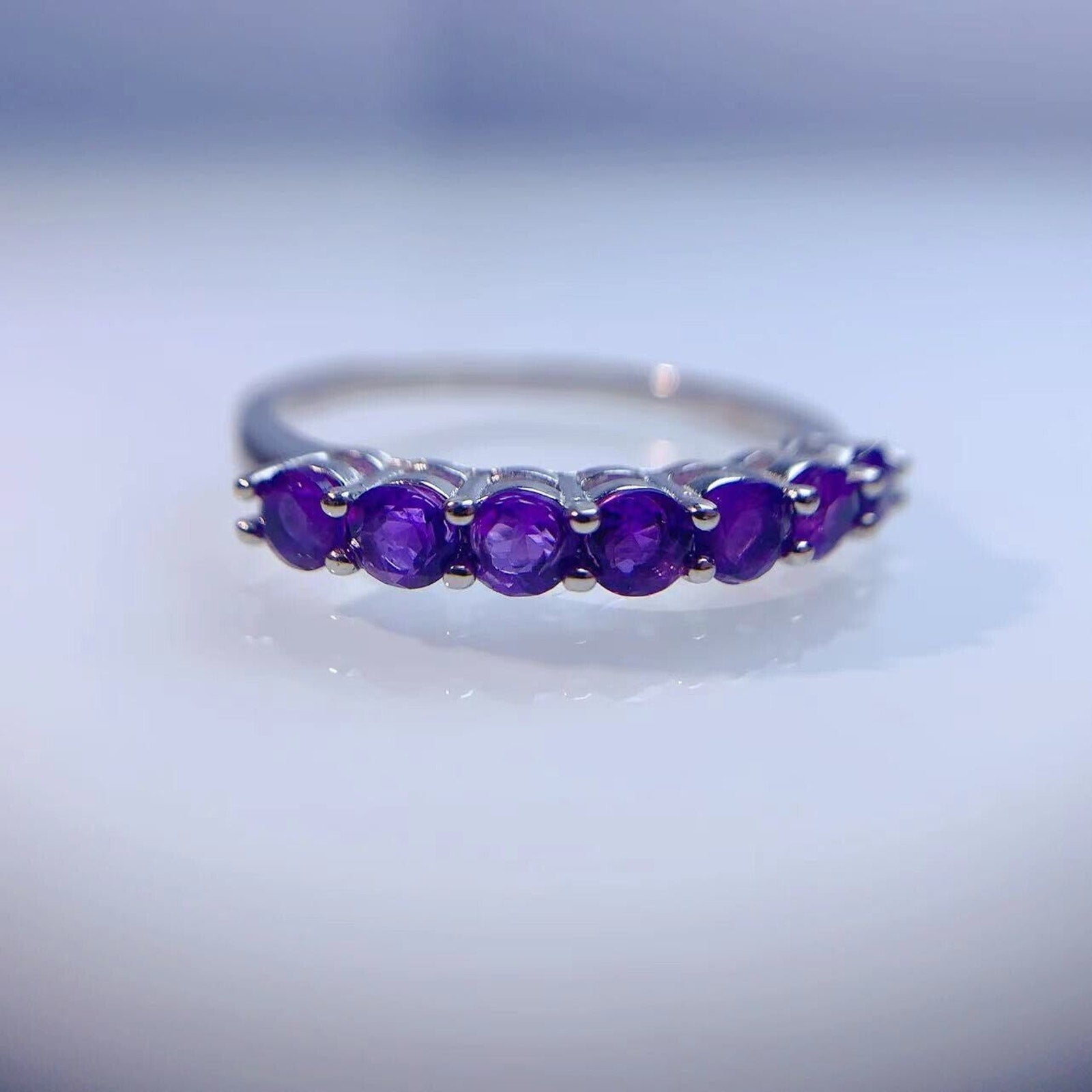 Natural Amethyst Band Ring, Women's Amethyst Stackable Ring Sterling Silver