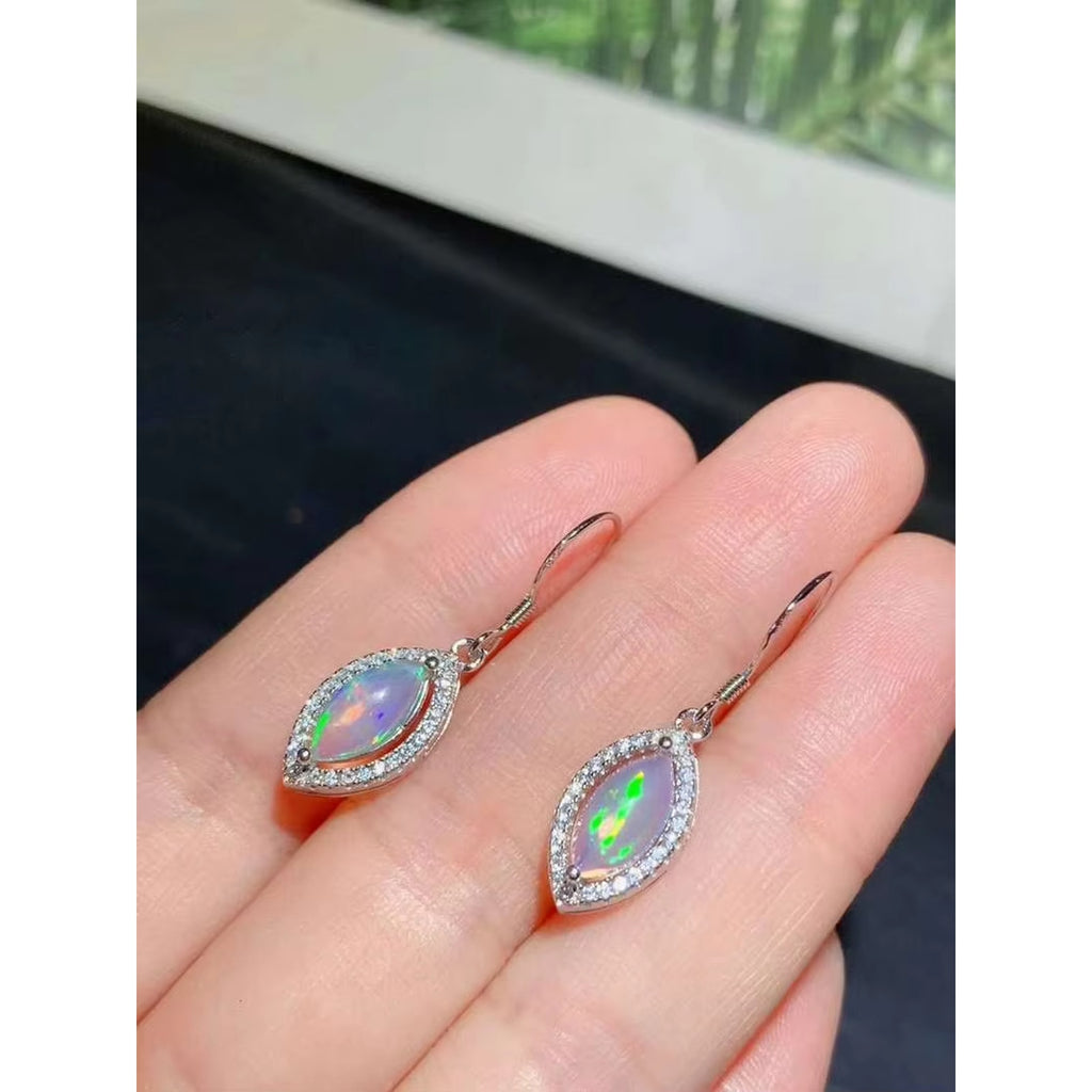 Natural Fire Opal Earrings, Women's Opal Earrings 925 Sterling Silver 5x10mm