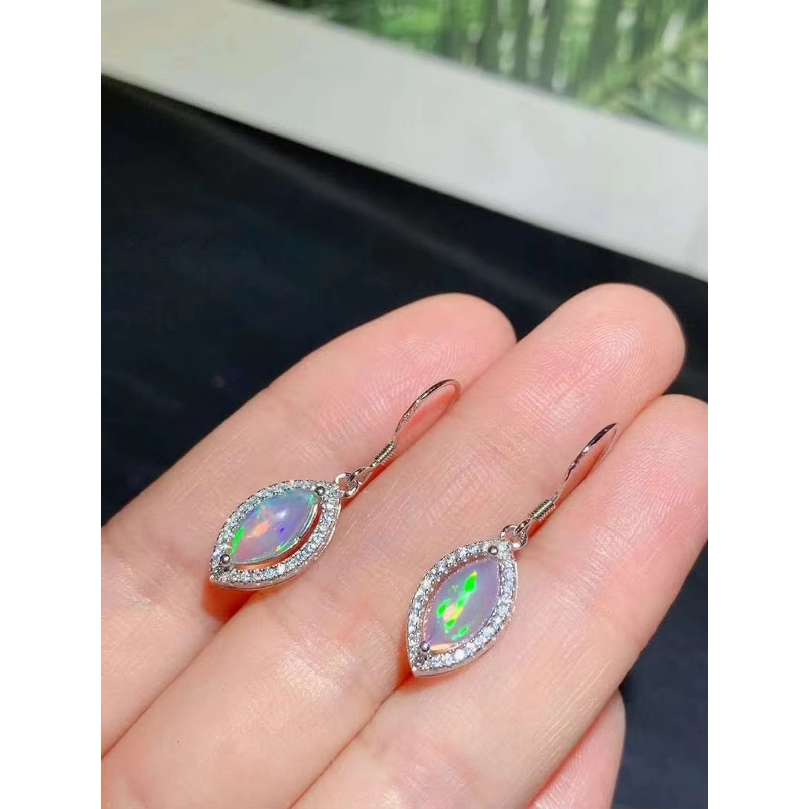 Natural Fire Opal Earrings, Women's Opal Earrings 925 Sterling Silver 5x10mm