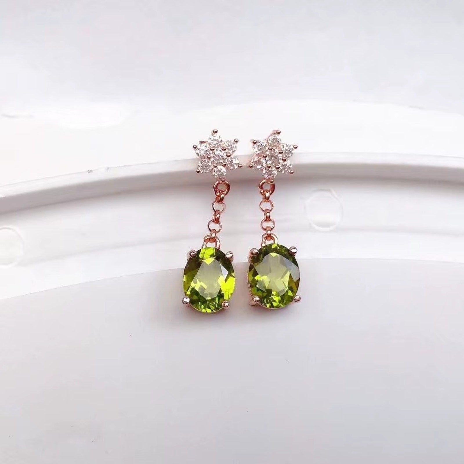 Natural Peridot Drop Dangle Earrings 925 Sterling Silver 6x8mm