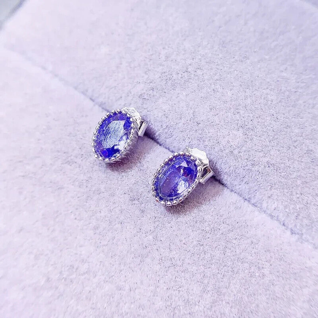 Genuine Tanzanite Stud Earrings – 4x6mm Oval | 925 Sterling Silver