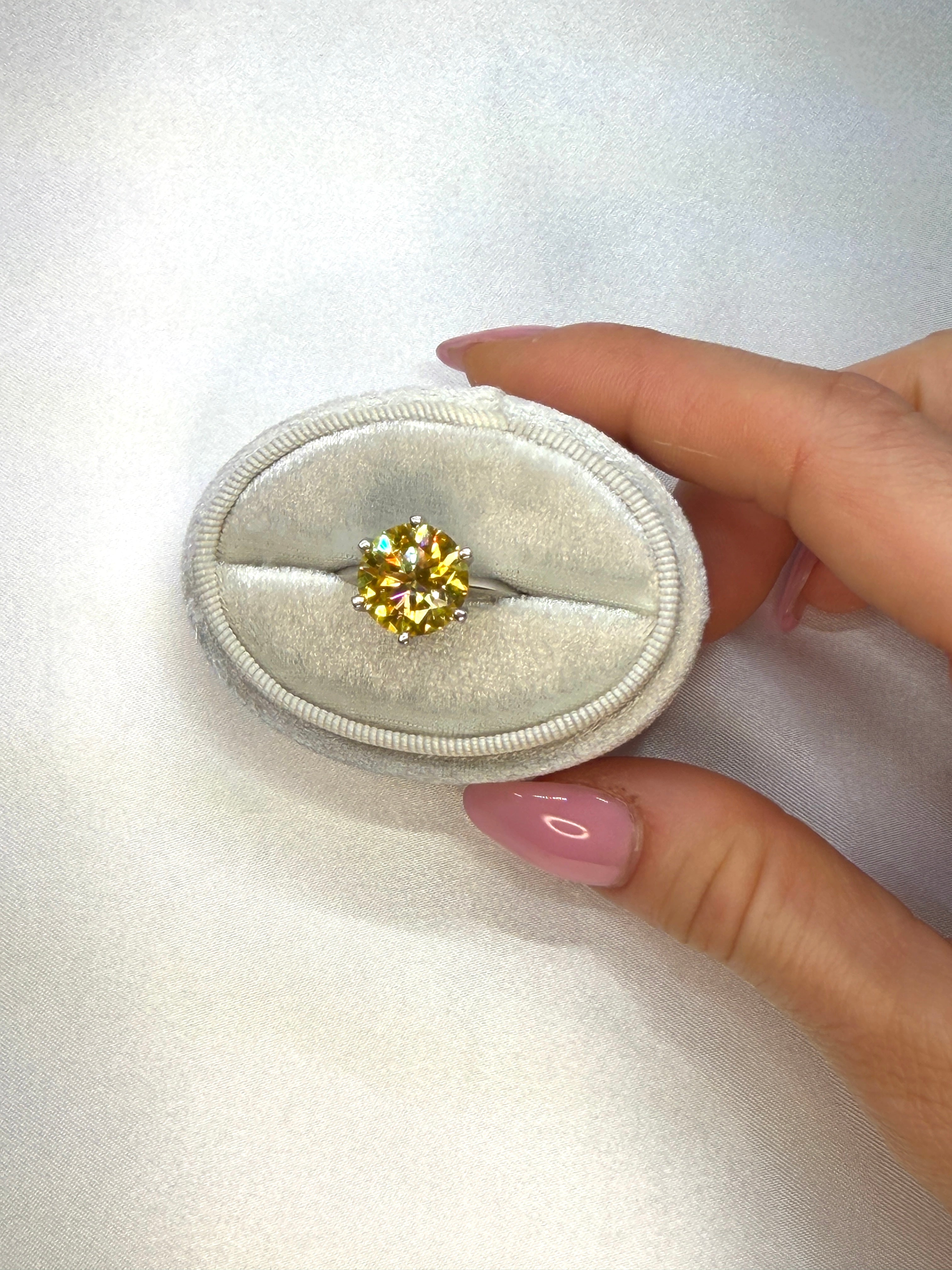 5 Carat Round Cut Yellow Moissanite Ring, 925 Sterling Silver Moissanite Ring