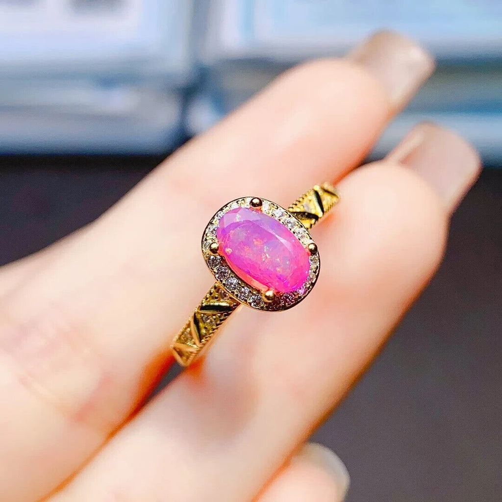 Pink Fire Opal Cocktail Ring 4x8mm, Natural Pink Fire Opal Ring 925 Sterling