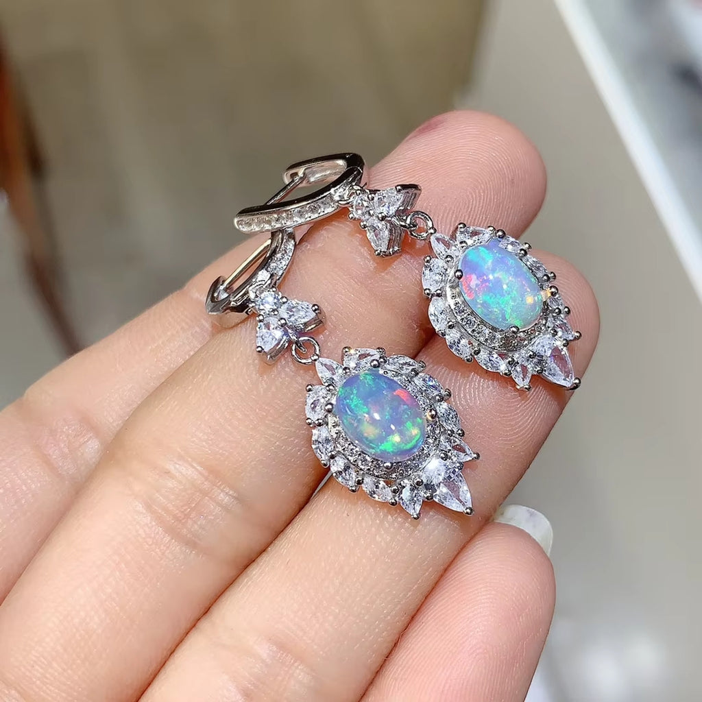 Natural Fire Opal Earrings, Fire Opal Statement Earrings 925 Sterling Silver