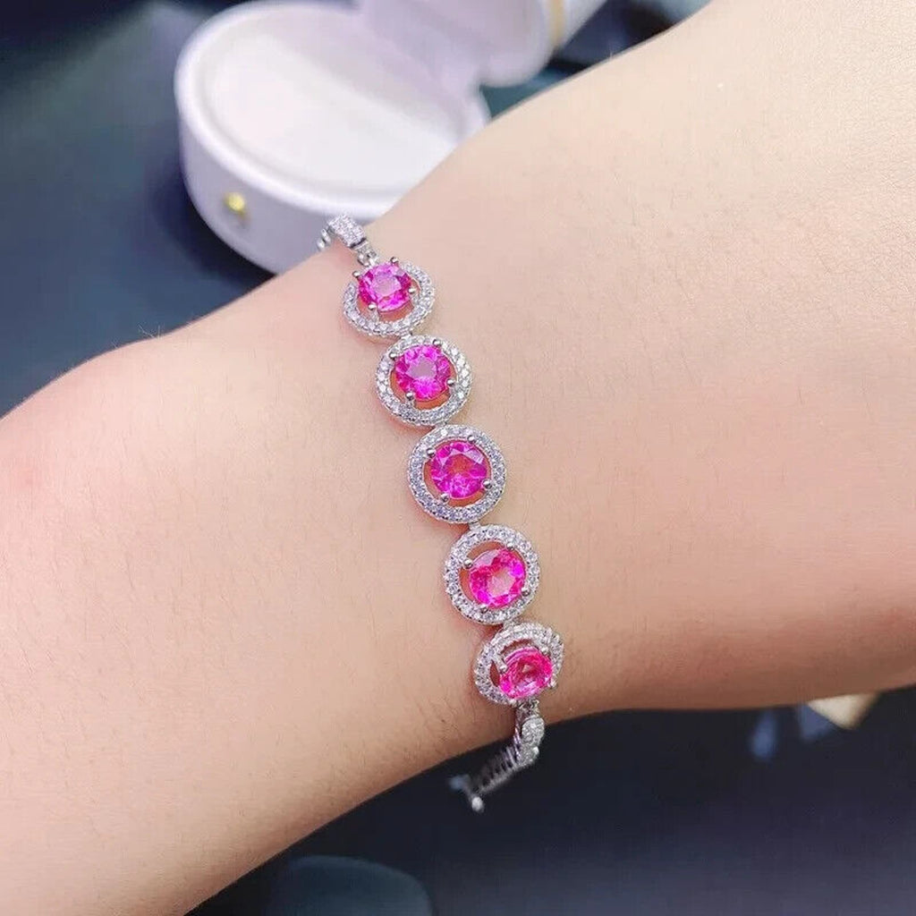 Natural Pink Topaz Gemstone Tennis Bracelet 5mm Platinum Plated Sterling