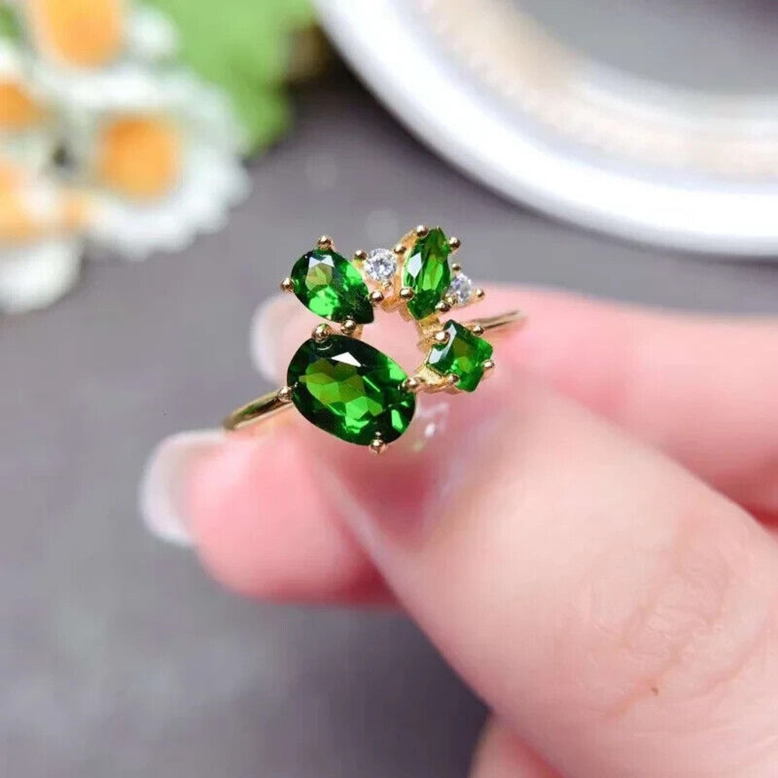 Women's Natural Chrome Diopside Ring, Diopside Cocktail Ring