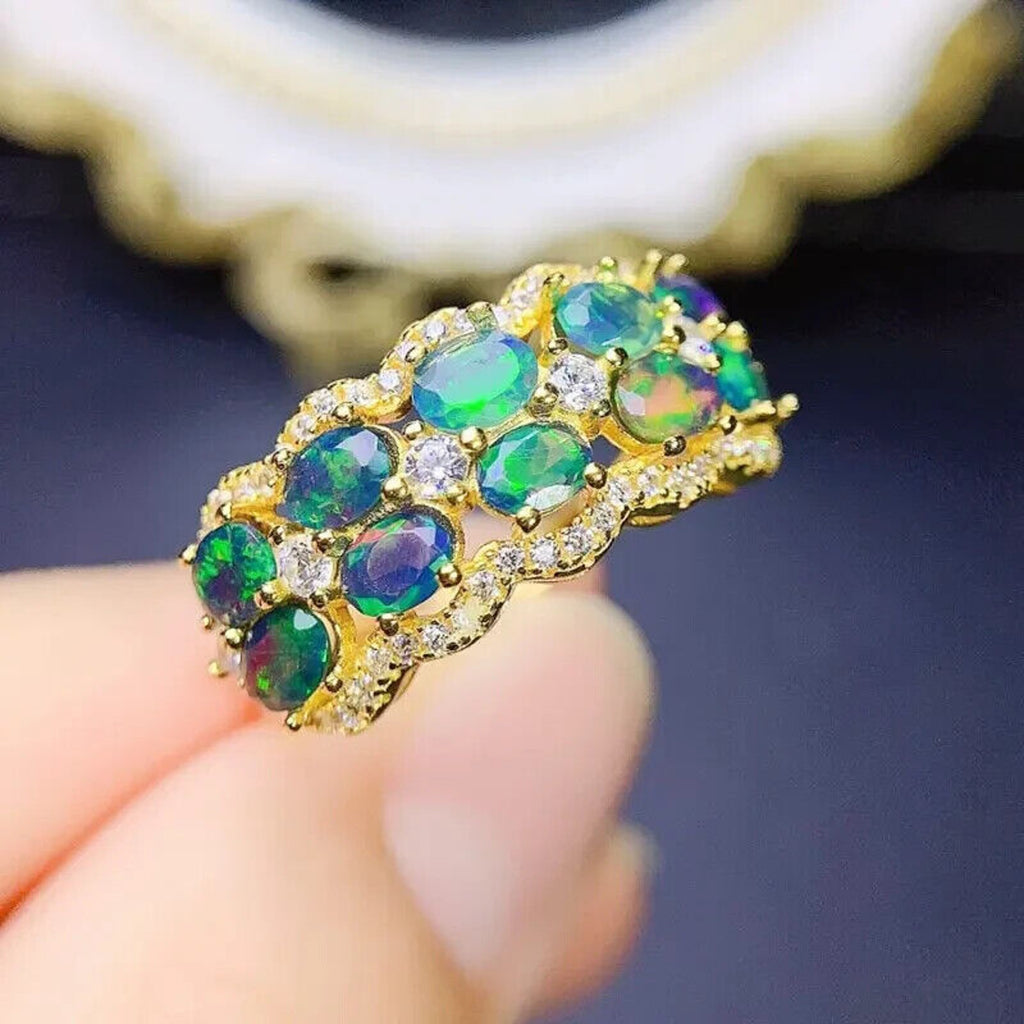 Colorful Black Fire Opal Band Ring 3x4mm, Natural Fire Opal Band Ring