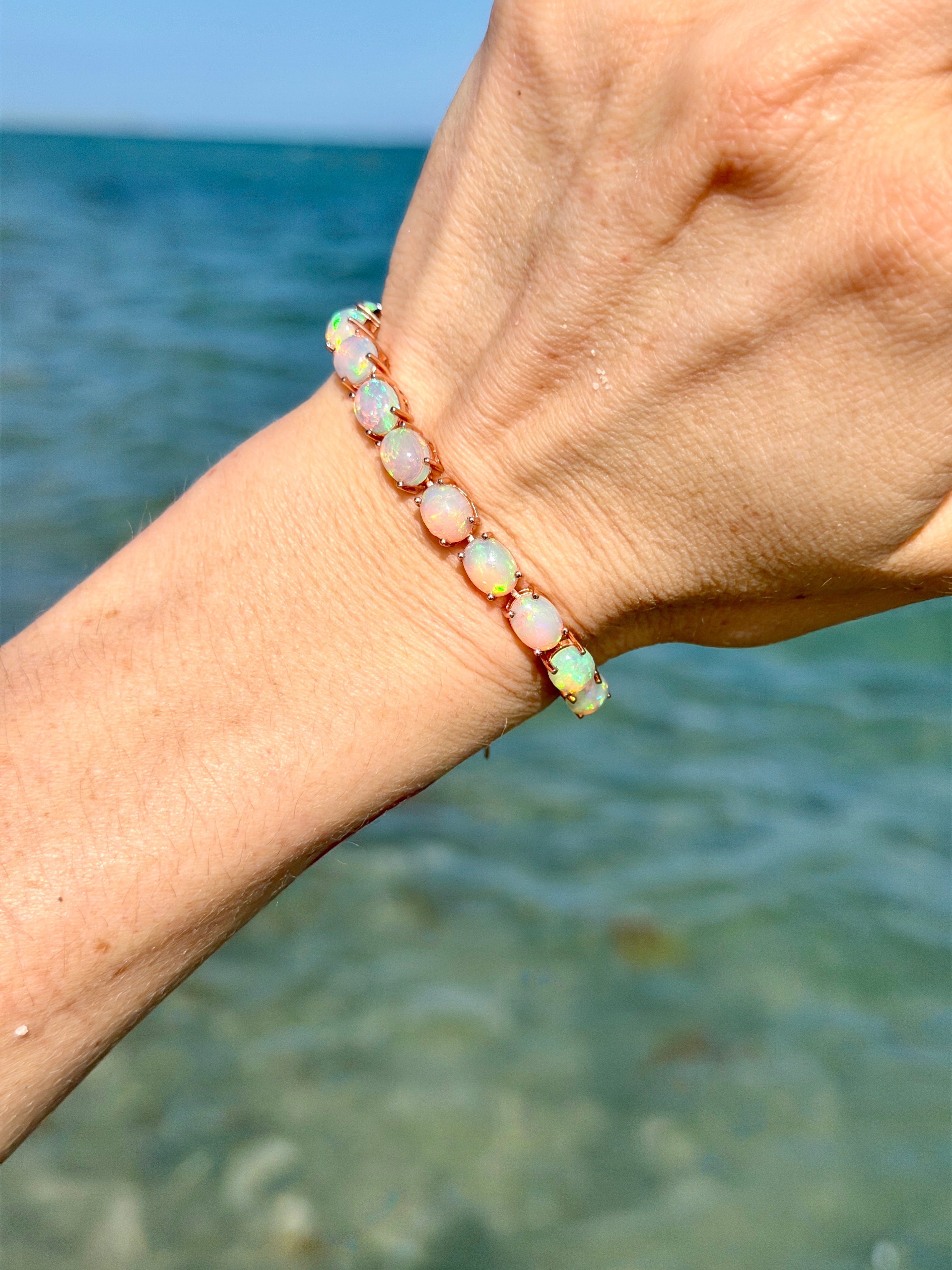 Fire Opal Bracelet, Natural Australian Fire Opal Tennis Bracelet Sterling Silver