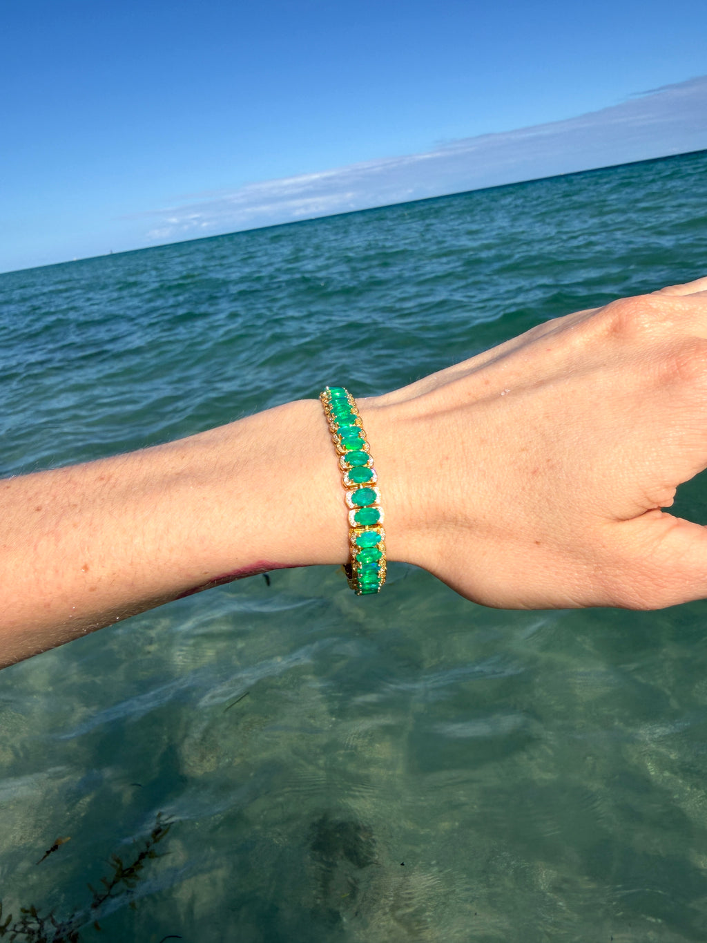 Natural Green Opal AAAAA Bracelet, Genuine Green Opal Tennis Bracelet
