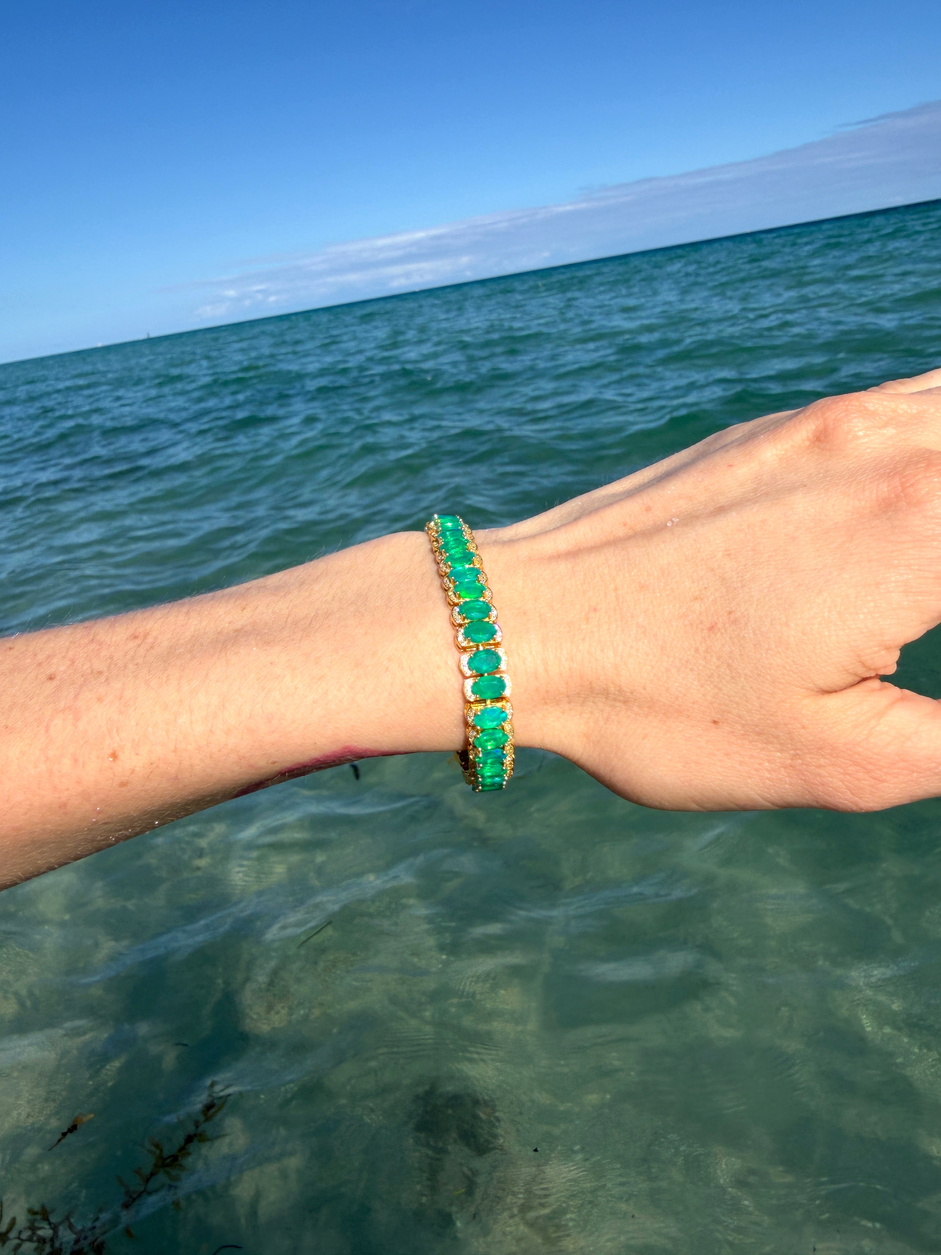 Natural Green Opal AAAAA Bracelet, Genuine Green Opal Tennis Bracelet